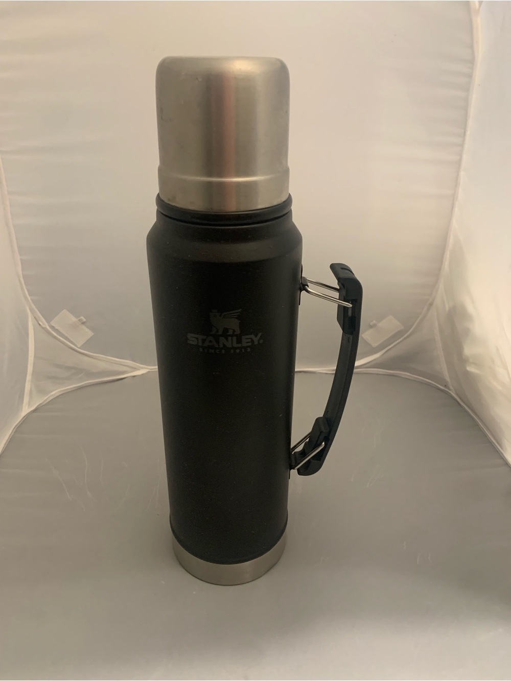 Classic Stanley Vacuum Black and Silver Insulated Thermos Bottle